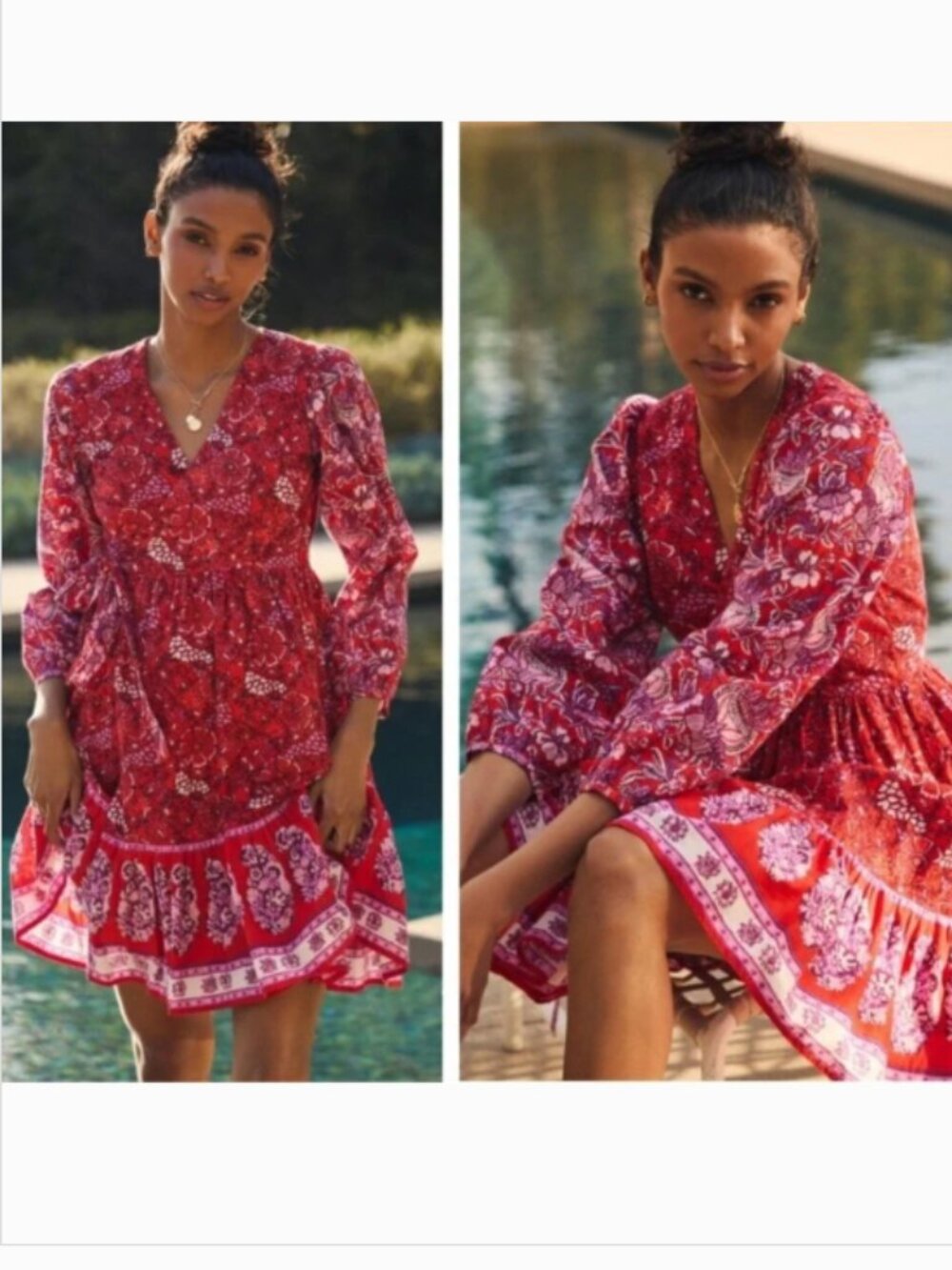 NWT Anthropologie Ro's Garden Pink Combo Floral Paisley‎ Wrap Mini Dress XSmall